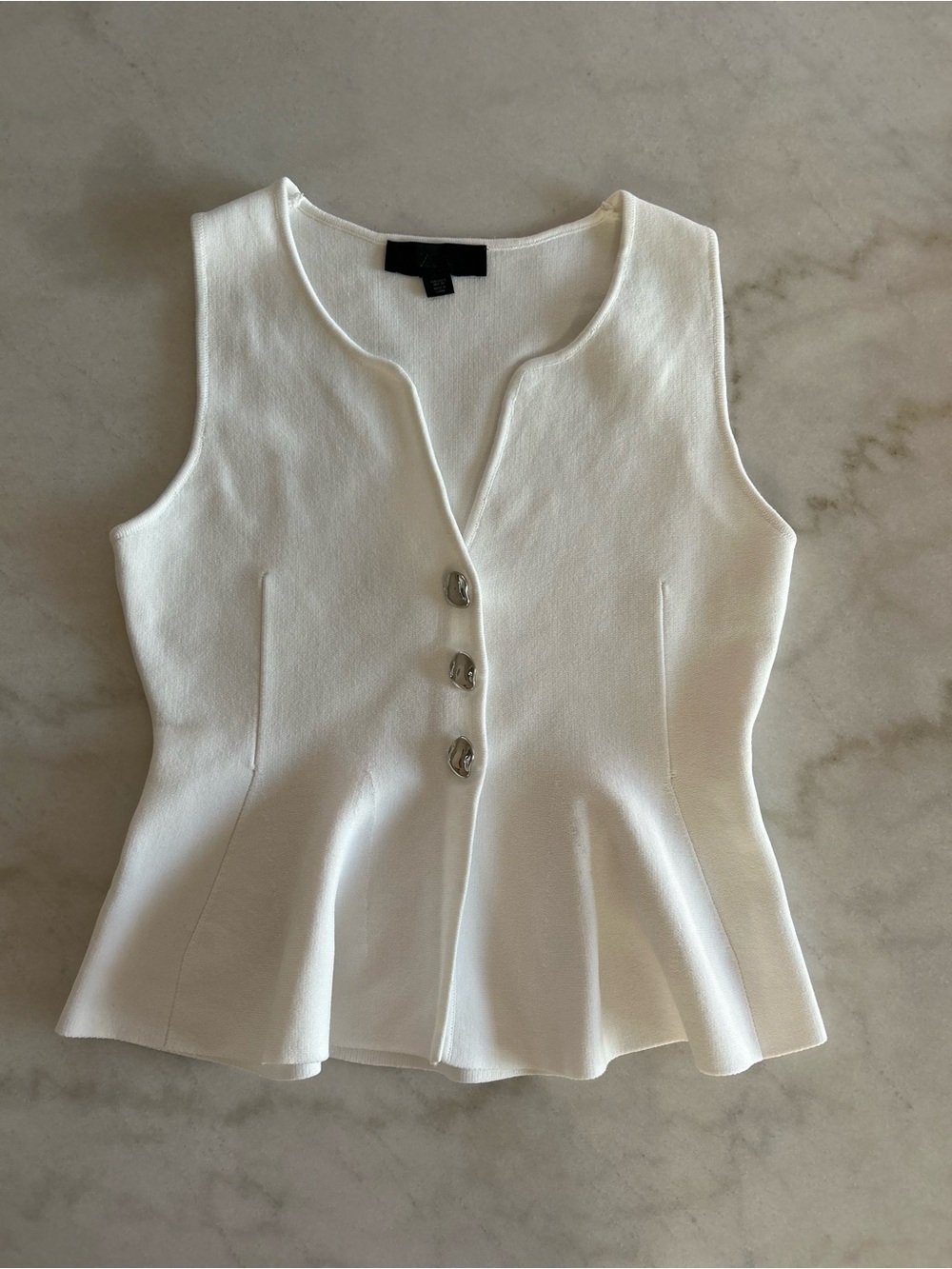 Zara White Sleeveless Peplum Button Tank Top